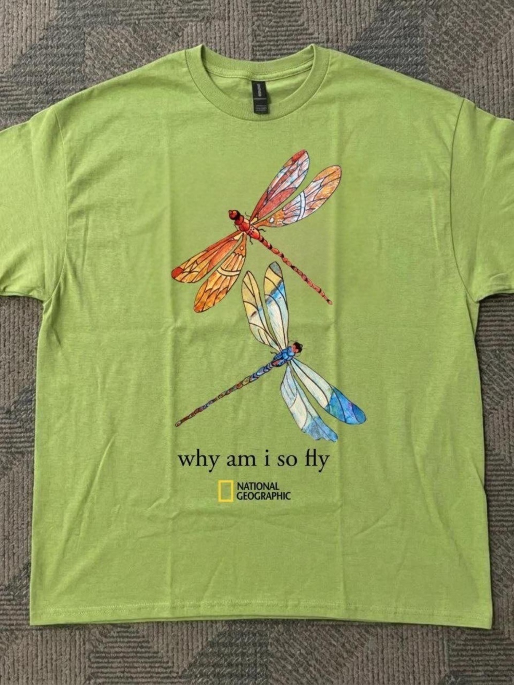 National Geographic Lime Green Dragonfly Graphic Tee with Colorful Wings